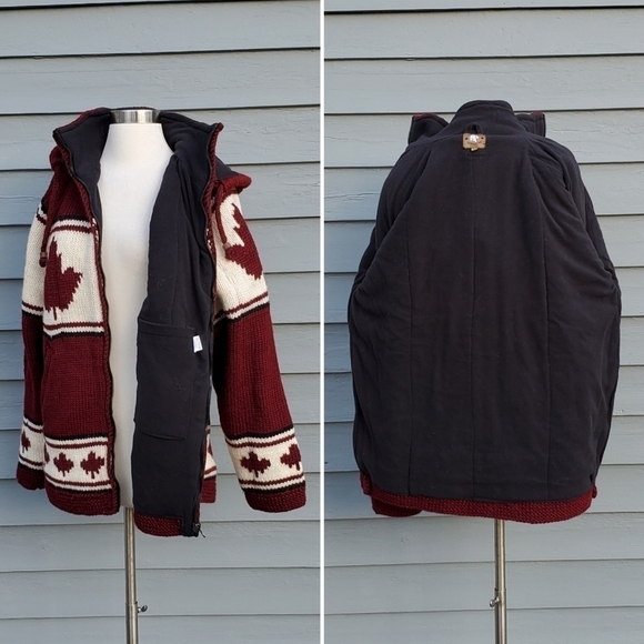 Northern Lifestyle Canadian Flag Maple Leaf Wool Knit Hoodie Coat Jacket Men's L - Picture 5 of 9